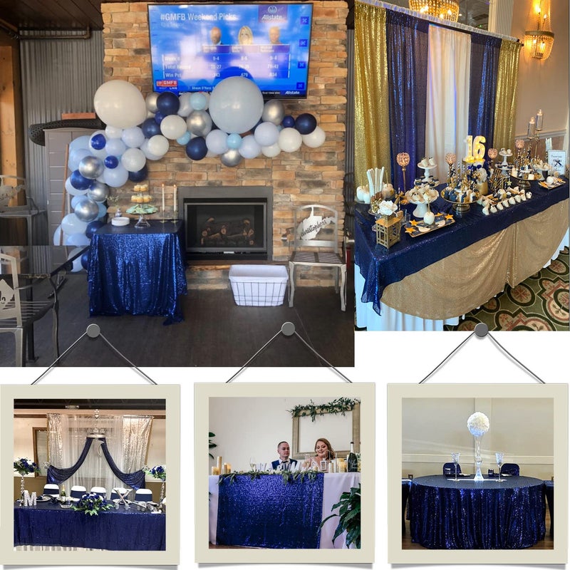 TCBESTO Navy Blue Sequin Tablecloth 120" Round Sparkly Table Cover Glitter Table Overlay for Party Dinner Festival Wedding Exhibition Dessert Table - Image 4